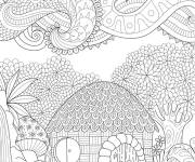 Coloriage Mosaique de maison dans la nature
