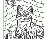 Coloriage Mosaique en chat et papillon