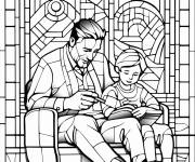 Coloriage Motif mosa&iuml;que d'un p&egrave;re et son fils