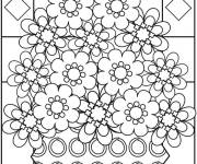Coloriage Panier de fleurs en Mosaique