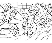 Coloriage Paysage de nature avec l'&eacute;cureil en Mosaique