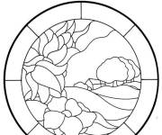Coloriage Paysage de nature en Mosaique