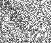 Coloriage Vue de soleil sur la plage en mosaique