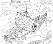 Coloriage Bateau m&eacute;di&eacute;val dans l'oc&eacute;an