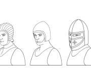 Coloriage casques pour prot&eacute;ger les chevaliers au moyen age