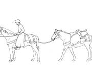 Coloriage cavalier avec ses bagages