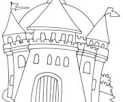 Coloriage ch&acirc;teau du moyen age en noir et blanc