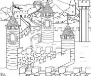 Coloriage Chateau du moyen age vue de haut
