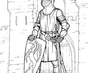 Coloriage Chevalier devant le mur du chateau