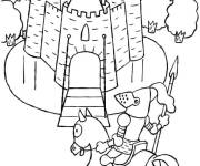 Coloriage Chevalier du Moyen &Acirc;ge en entrant dans le chateau