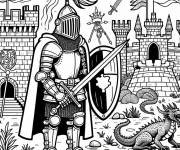 Coloriage Chevalier et Dragon du Moyen &Acirc;ge