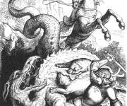 Coloriage Combat entre le chavelier courageux et un dragon