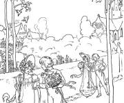 Coloriage Couple du moyen age dans la nature