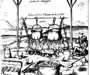 Coloriage des chaudrons de cuisine du moyen age