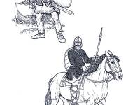 Coloriage Deux soldats m&eacute;di&eacute;vaux facile