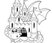 Coloriage Dragon autour du chateau