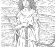 Coloriage Femme de moyen age tenant un arc