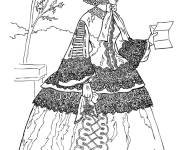 Coloriage Femme du moyen age avec une lettre