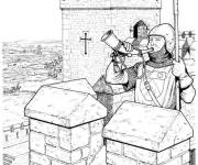 Coloriage Guerrier r&eacute;aliste dans un ch&acirc;teau