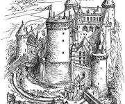 Coloriage Illustration d'un Ch&acirc;teau r&eacute;aliste du moyen age