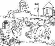 Coloriage le combat du chevalier courageux et le dragon