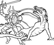 Coloriage Le defi d'un chevalier contre le dragon