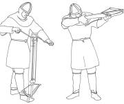 Coloriage Le moyen age et charger une arbalette et tirer