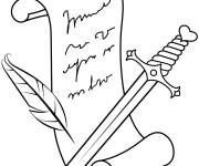 Coloriage Lettre m&eacute;di&eacute;vale avec un &eacute;p&eacute;e