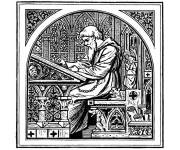 Coloriage Moine &eacute;crivain u moyen age