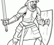 Coloriage Soldat m&eacute;di&eacute;val d&eacute;termine en action