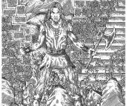 Coloriage Soldat médiéval devant le château