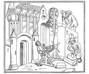 Coloriage Un constructeurs au travail du moyen age