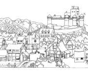Coloriage Vue d'une ville du moyen age