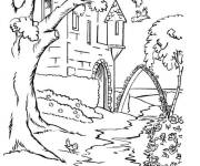 Coloriage Vue du jardin d'un chateau au moyen age