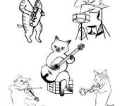 Coloriage Bande des chats musicien