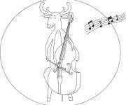 Coloriage Cerf musicien avec la contrebasse