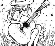 Coloriage Chanteur solo au feu de camp