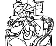Coloriage charmeur de serpent avec son instrument de musique