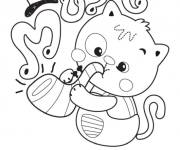 Coloriage Chat musicien du saxophone