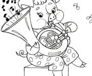 Coloriage Cochon jouant &agrave; la trompette pour enfants