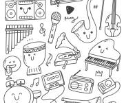 Coloriage Collection des instruments de musique kawaii