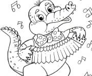 Coloriage Crocodile jouant &agrave; l'accord&eacute;on