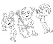Coloriage Des enfants qui aiment la musique