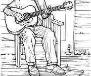 Coloriage Des morceaux de guitare sur le porche