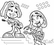 Coloriage Deux belles filles jouant de la guitare