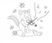 Coloriage &Eacute;cureuil mignon Jouant du Violon