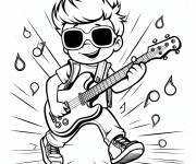 Coloriage Enfant avec guitare en Rock and Roll