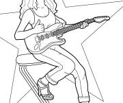 Coloriage Femme au chapeau jouant de la guitare &eacute;lectrique