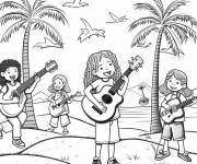 Coloriage F&ecirc;te musicale dans le d&eacute;sert