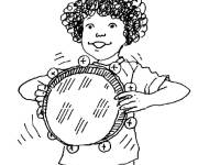 Coloriage Fille jouant au tambourin